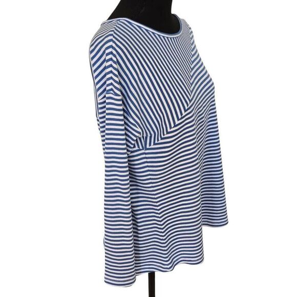 T By Talbots Womens Striped Cotton Blend Ribbed Knit Tee Blue White Small - Picture 3 of 10